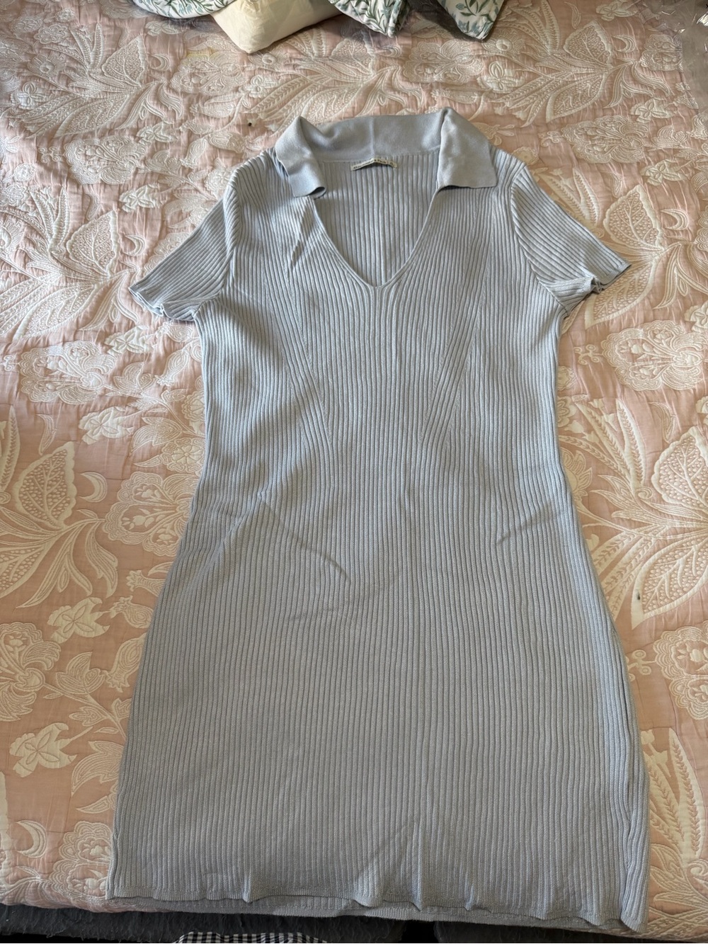 Abercrombie & Fitch Light Blue Ribbed Polo Short Sleeve Mini Dress